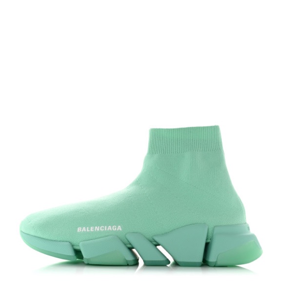 Balenciaga Knit Womens Speed 2.0transparent Sole Sneakers Mint